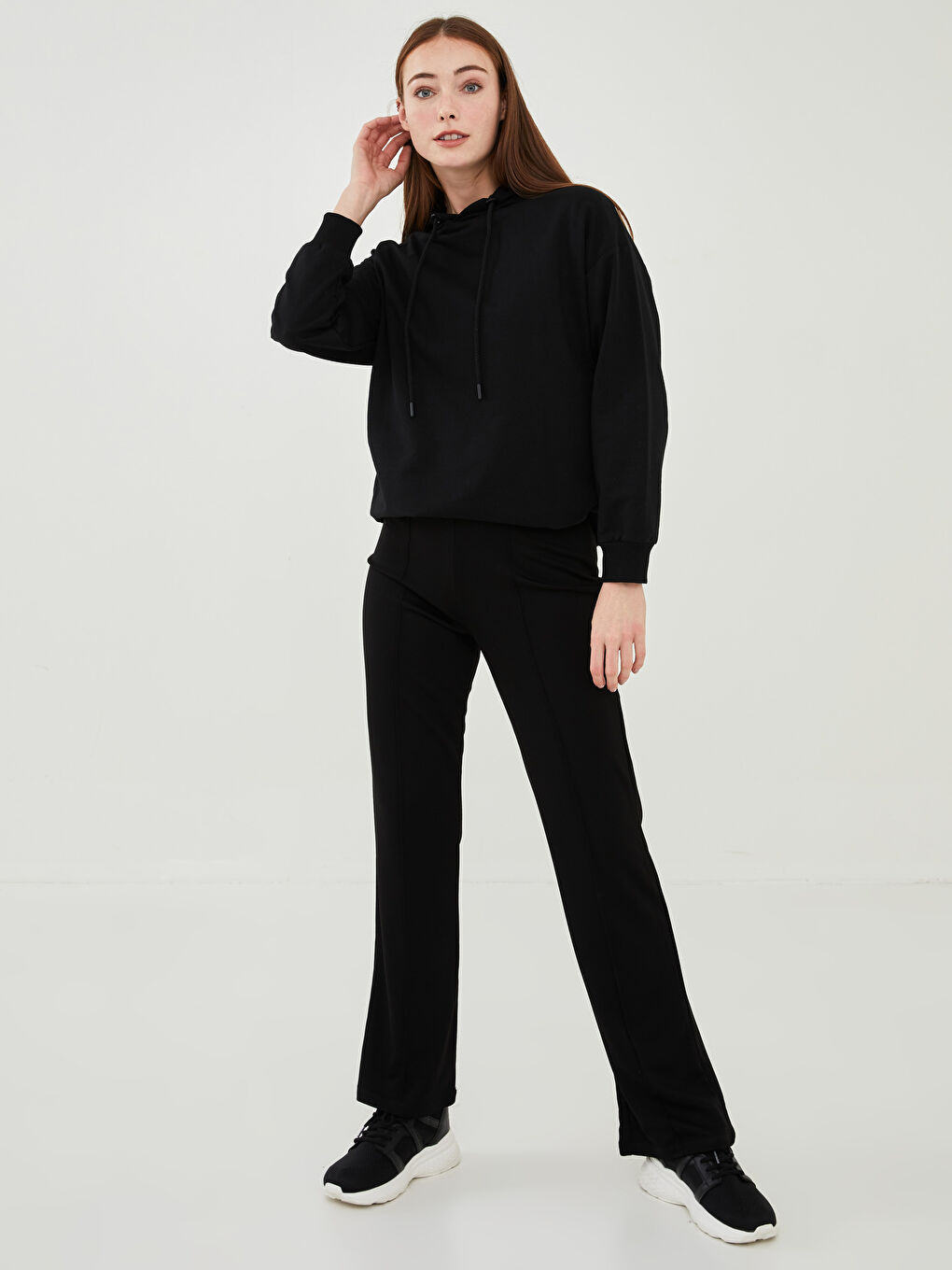 Siyah Kadın Beli Lastikli Düz Eşofman Altı