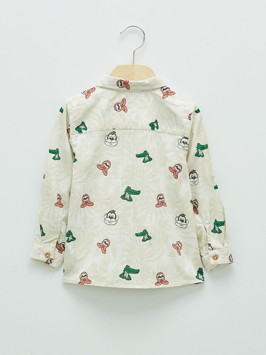 Bej Uzun Kollu Baskılı Erkek Bebek Gömlek-1