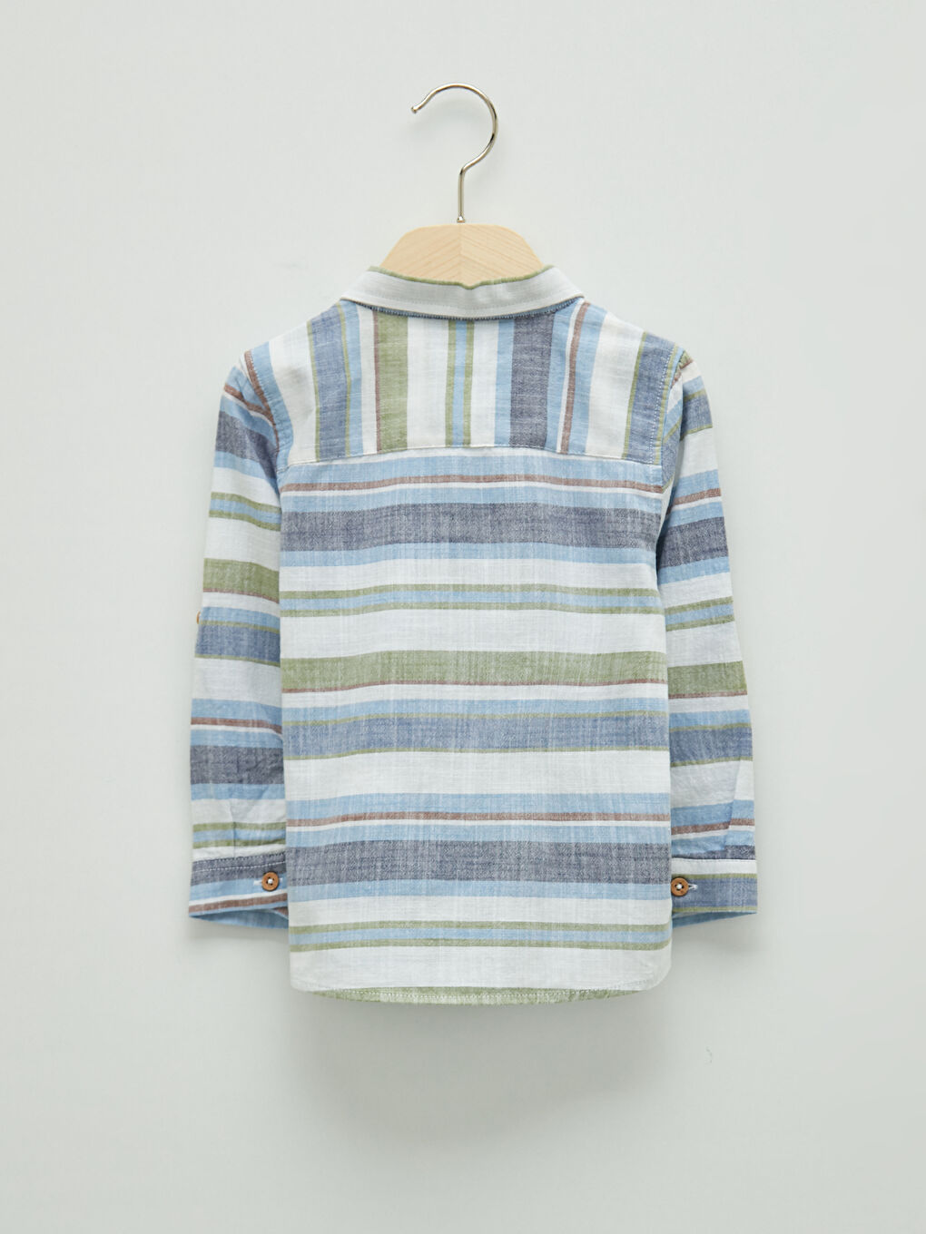 Mavi Uzun Kollu Çizgili Erkek Bebek Gömlek-1