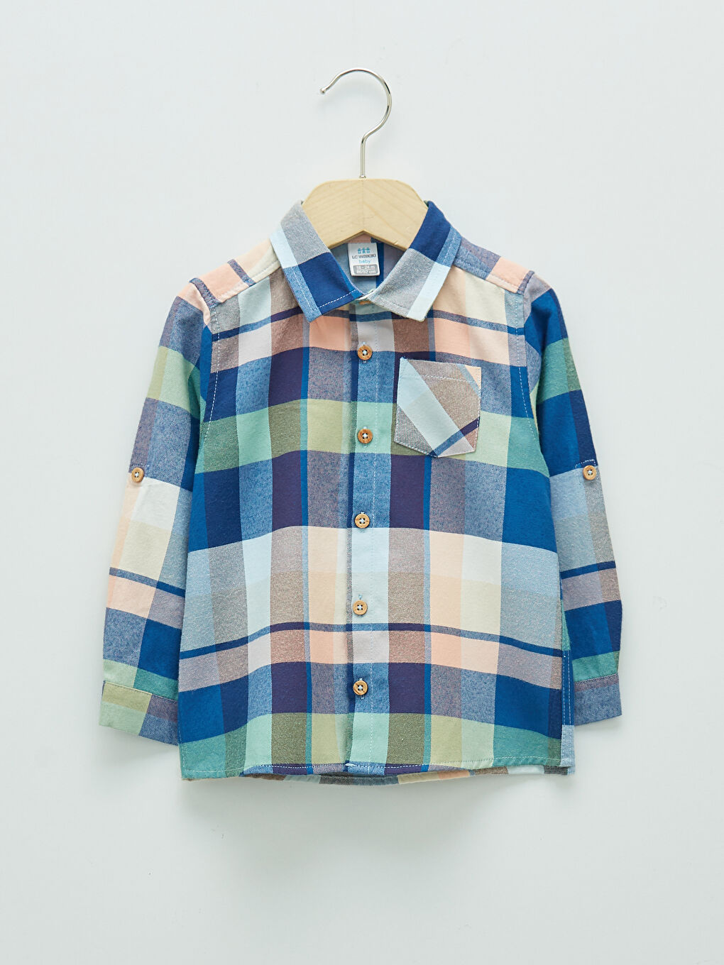 Turuncu Uzun Kollu Ekose Desenli Erkek Bebek Gömlek