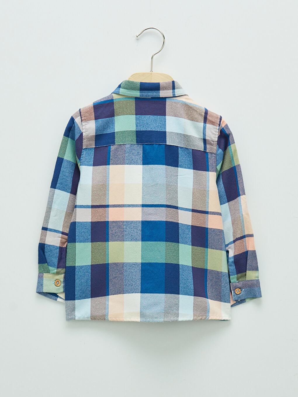 Turuncu Uzun Kollu Ekose Desenli Erkek Bebek Gömlek-1