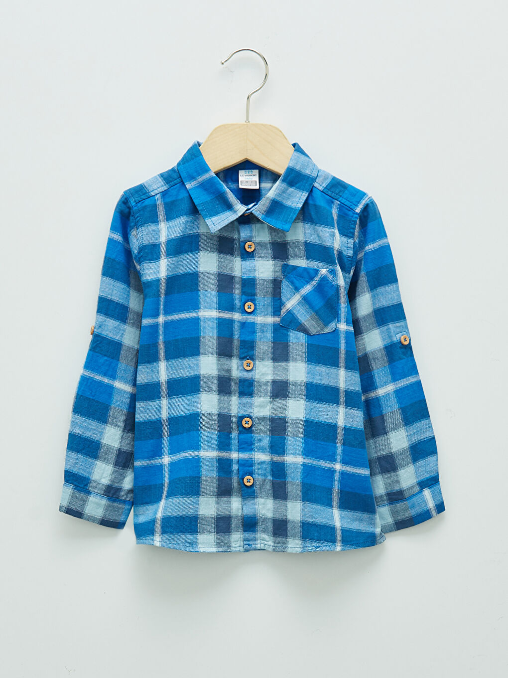 Mavi Uzun Kollu Ekose Desenli Erkek Bebek Gömlek