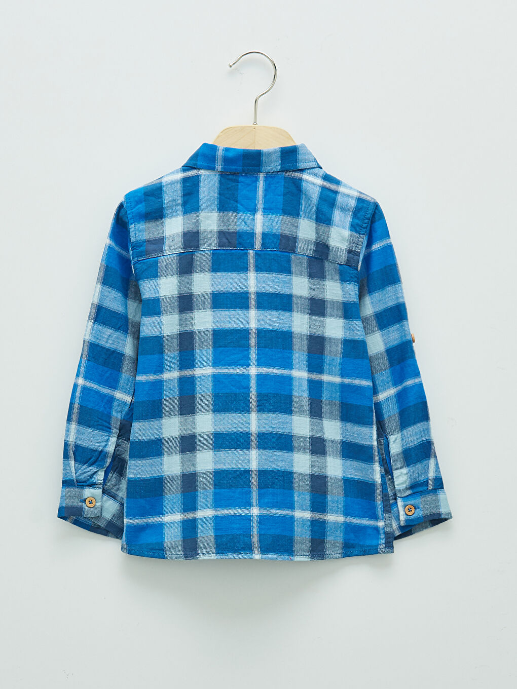 Mavi Uzun Kollu Ekose Desenli Erkek Bebek Gömlek-1