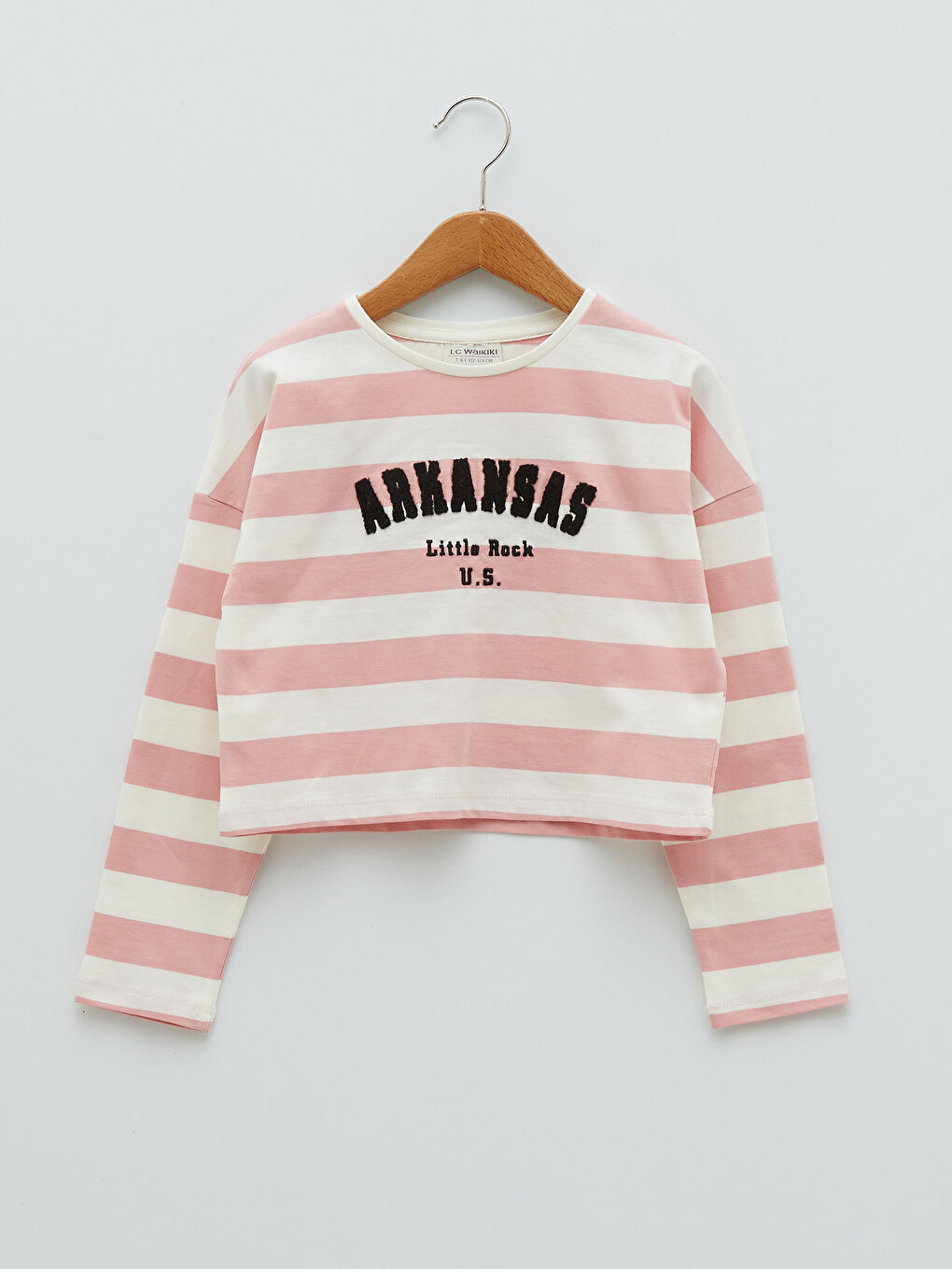 Bisiklet Yaka Çizgili Uzun Kollu Pamuklu Kız Çocuk Tişört-4