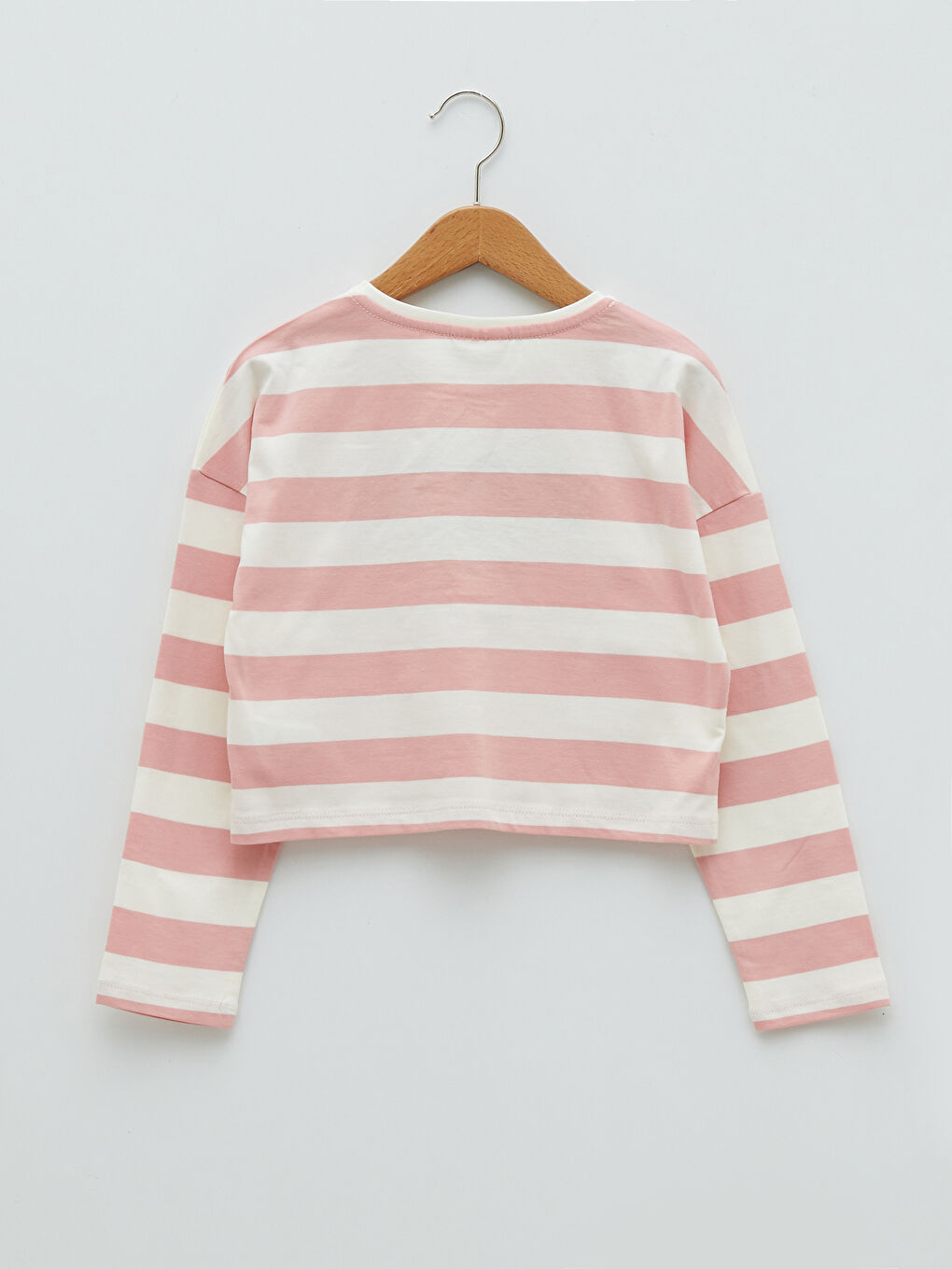 Bisiklet Yaka Çizgili Uzun Kollu Pamuklu Kız Çocuk Tişört-5