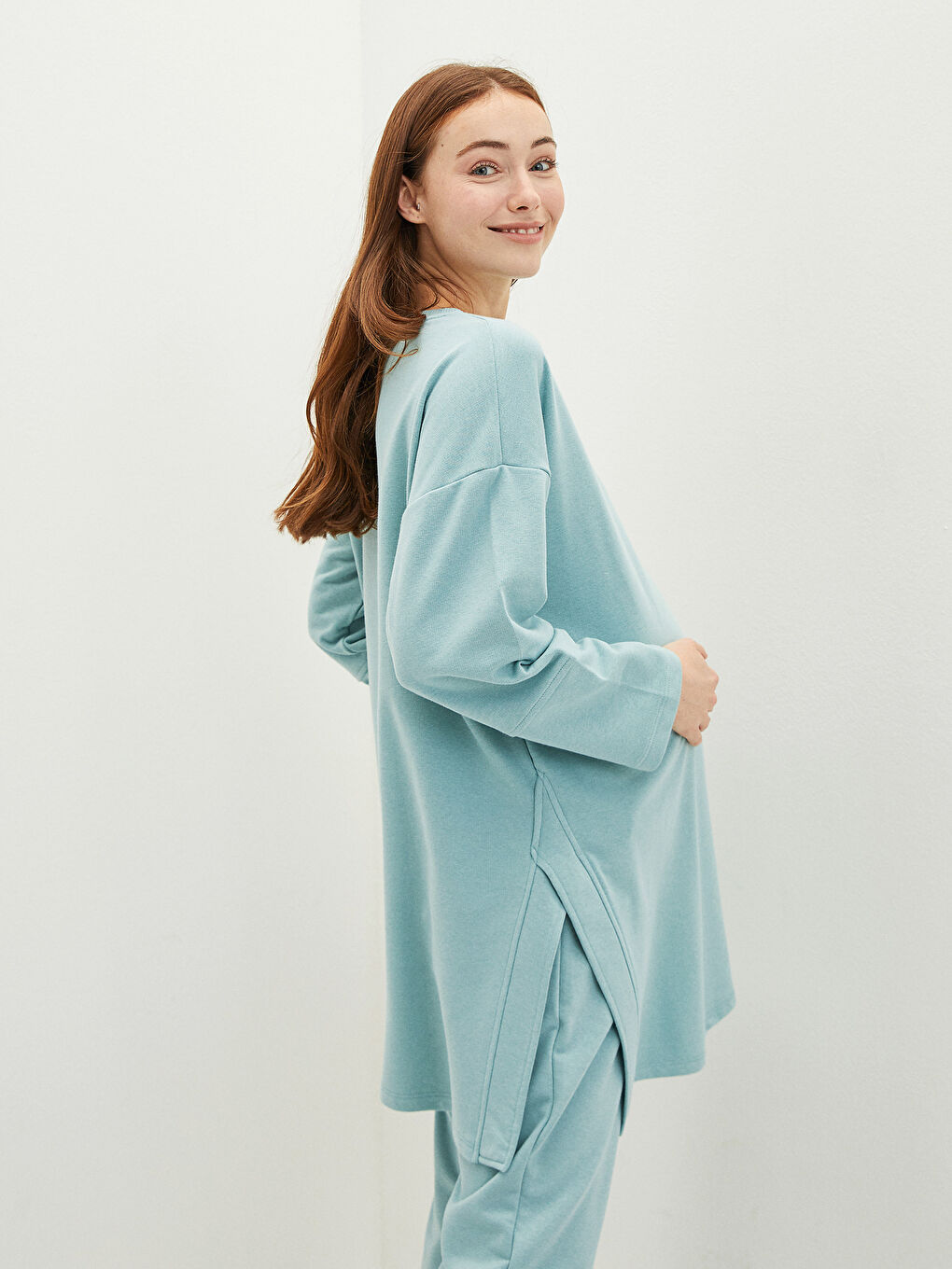 LCWAIKIKI Maternity Yeşil Bisiklet Yaka Düz Hamile Sweatshirt Tunik - 1