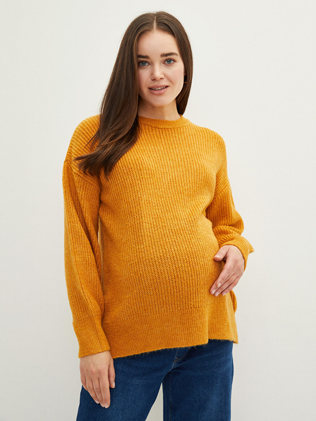 Pulover Tricot pentru Gravide cu Guler Rotund, Mânecă Lungă, Regular-1