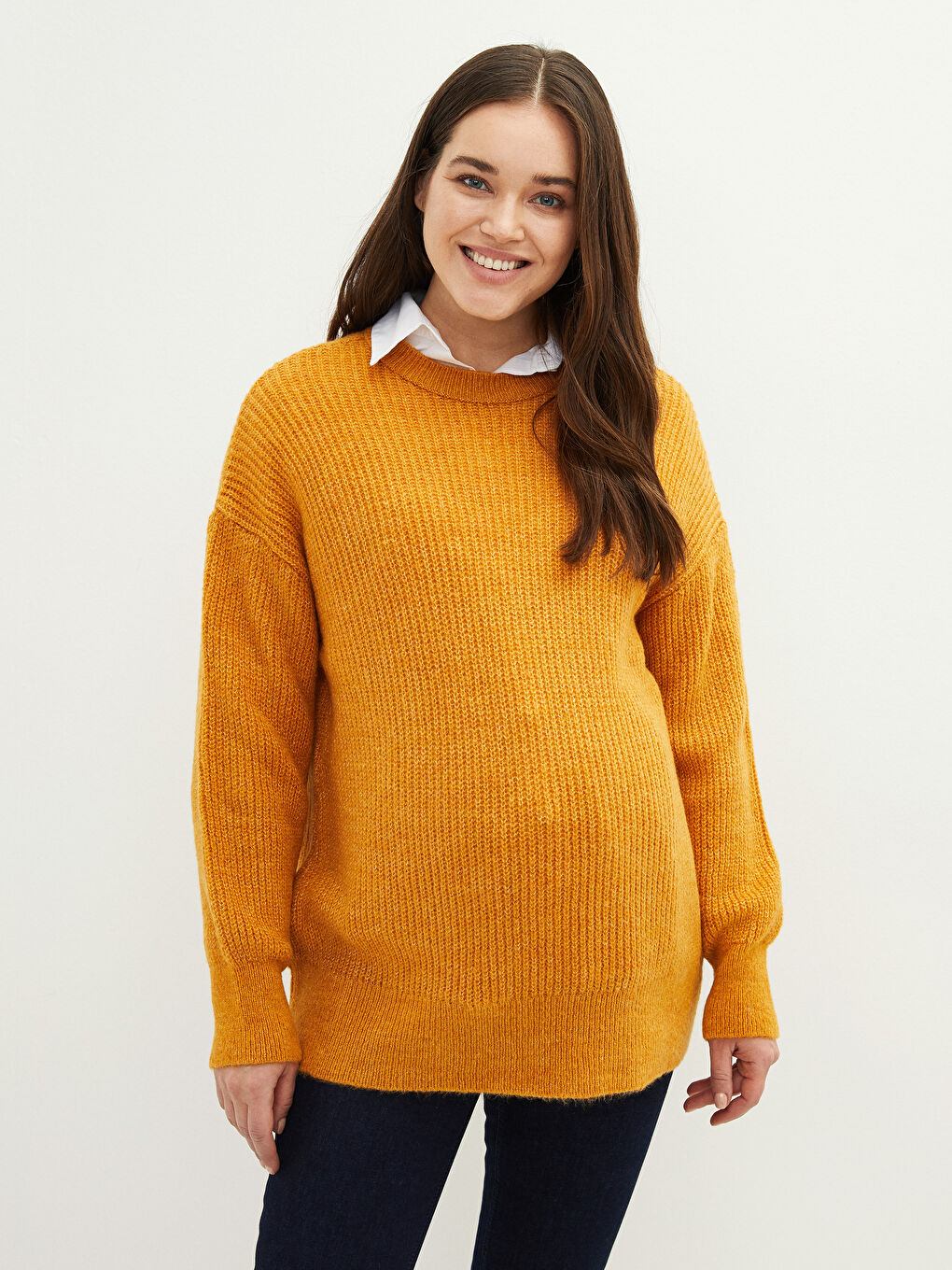 Pulover Tricot pentru Gravide cu Guler Rotund, Mânecă Lungă, Regular-2