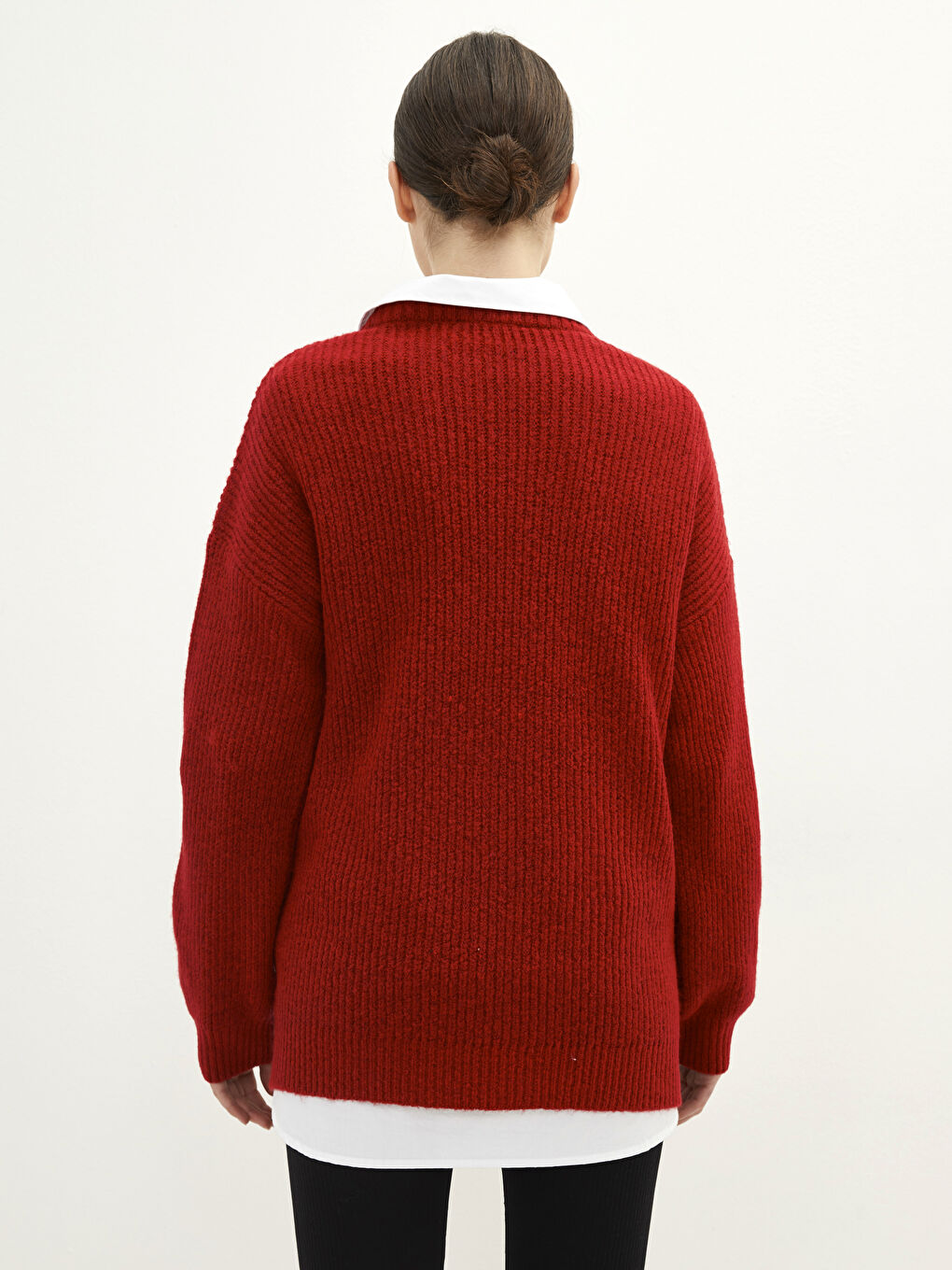 Kırmızı Bisiklet Yaka Düz Uzun Kollu Hamile Triko Kazak-4