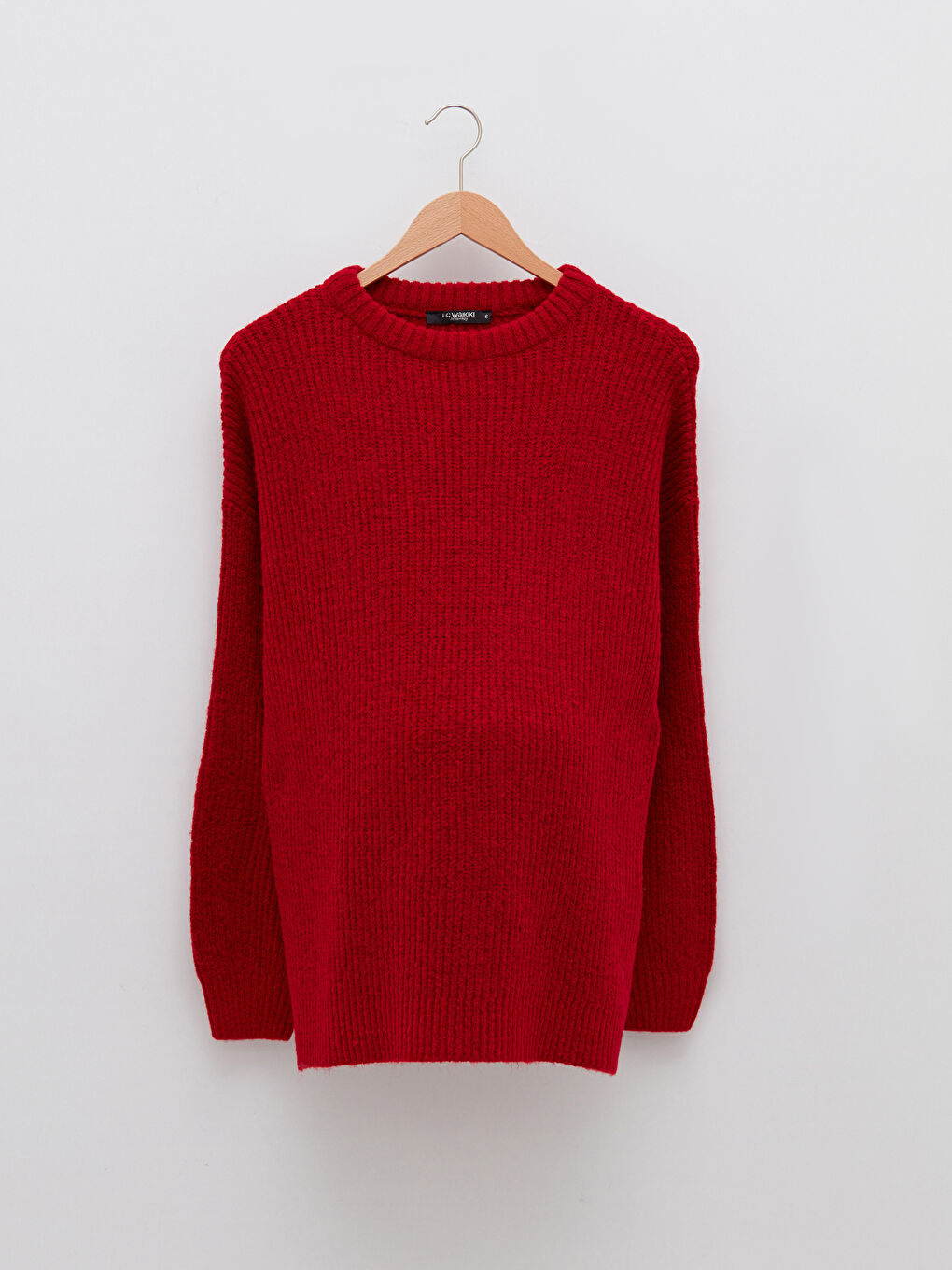 Kırmızı Bisiklet Yaka Düz Uzun Kollu Hamile Triko Kazak-5