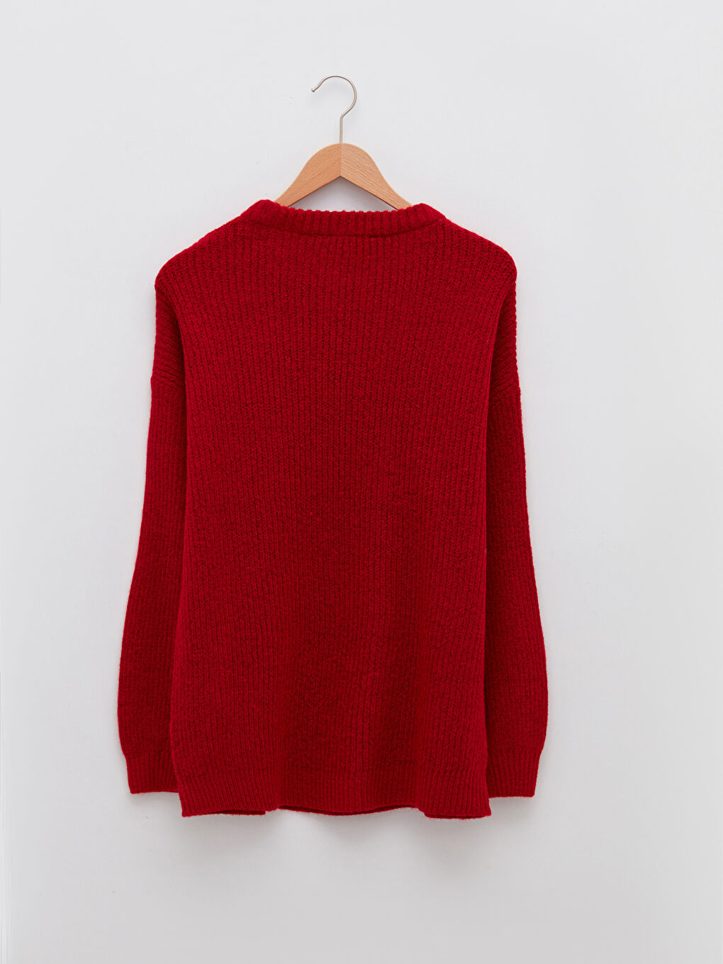 Kırmızı Bisiklet Yaka Düz Uzun Kollu Hamile Triko Kazak-6