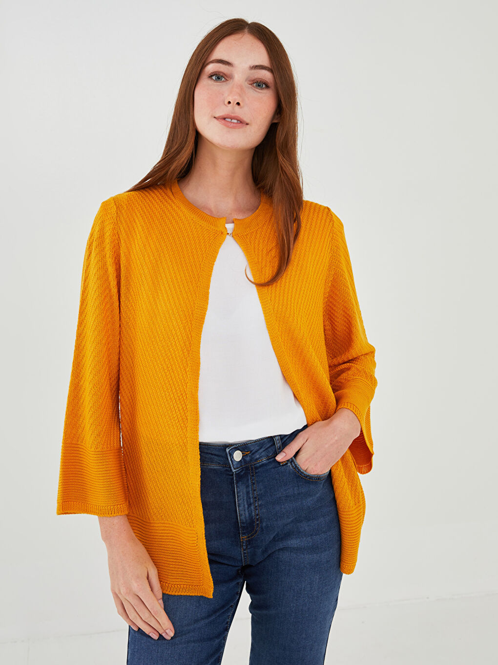 Crew Neck Plain Long Sleeve Women's Knitwear Cardigan