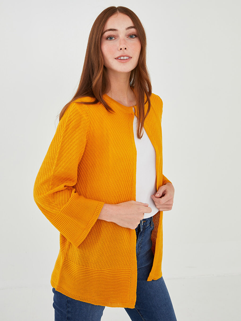Crew Neck Plain Long Sleeve Women's Knitwear Cardigan-1