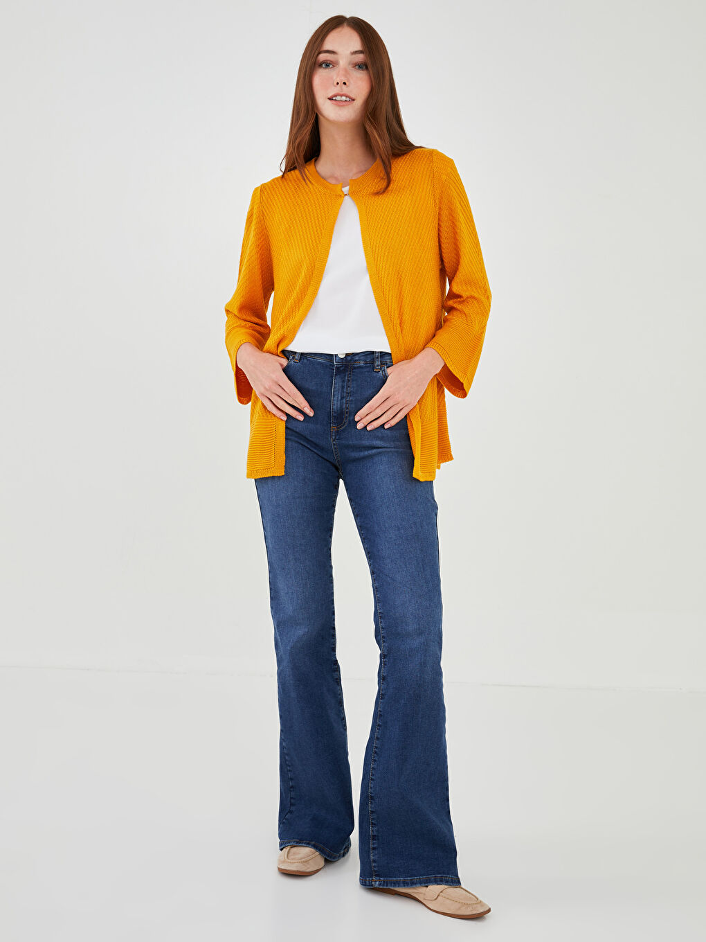Crew Neck Plain Long Sleeve Women's Knitwear Cardigan-2