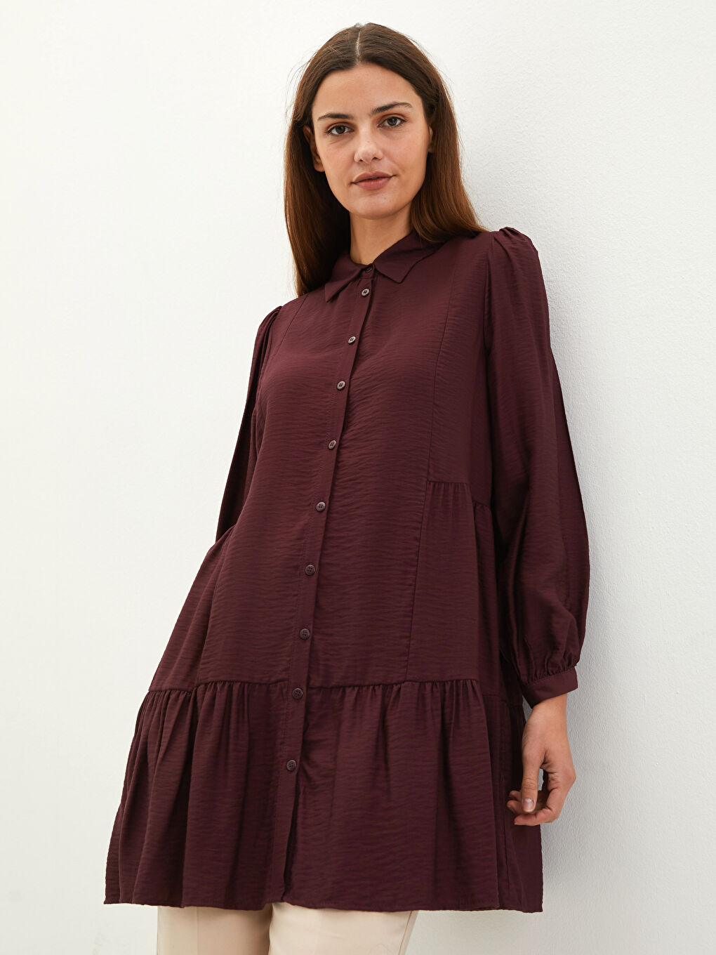 Plain Long Sleeve Women's Shirt Tunic