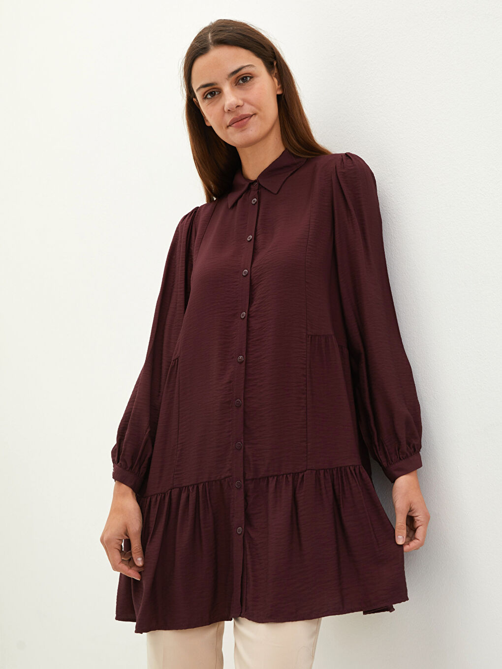 Plain Long Sleeve Women's Shirt Tunic-1