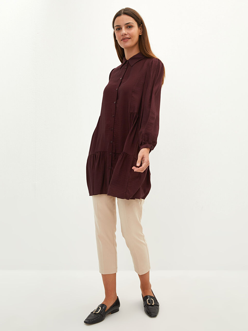 Plain Long Sleeve Women's Shirt Tunic-2