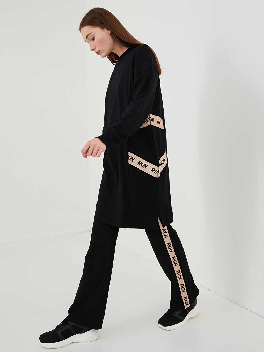 LCW Modest Свитшот-туника с круглым вырезом, длинным рукавом, базовый, хлопковый, для женщин-1