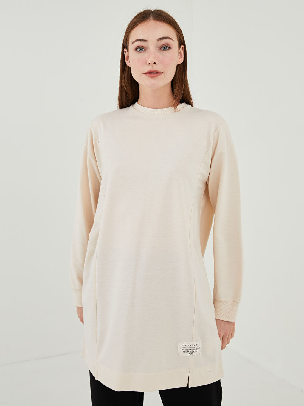 LCW Modest Rundhalsausschnitt Etikett Bedruckt Langarm Sweatshirt-Tunika für Damen -W1EJ38Z8-T7S