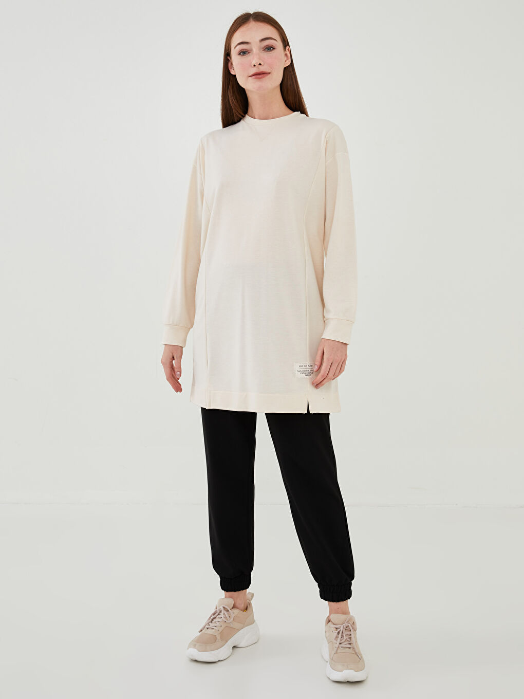 LCW Modest Rundhalsausschnitt Etikett Bedruckt Langarm Sweatshirt-Tunika für Damen -W1EJ38Z8-T7S
