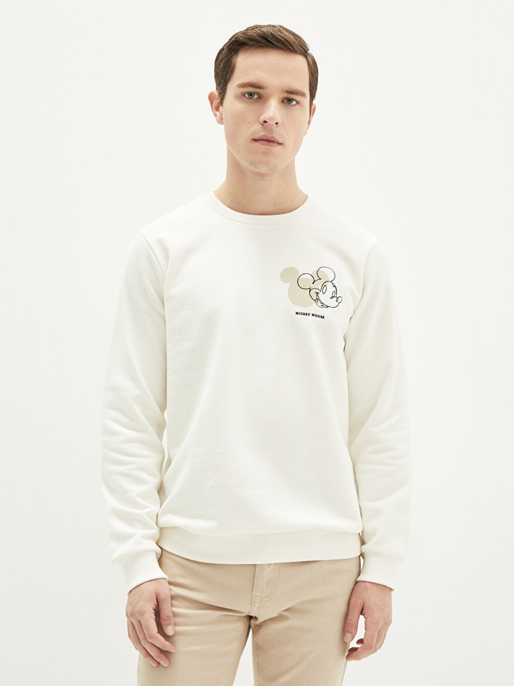 Crew Neck Long Sleeve Mickey Mouse Printed Men's Thick Sweatshirt