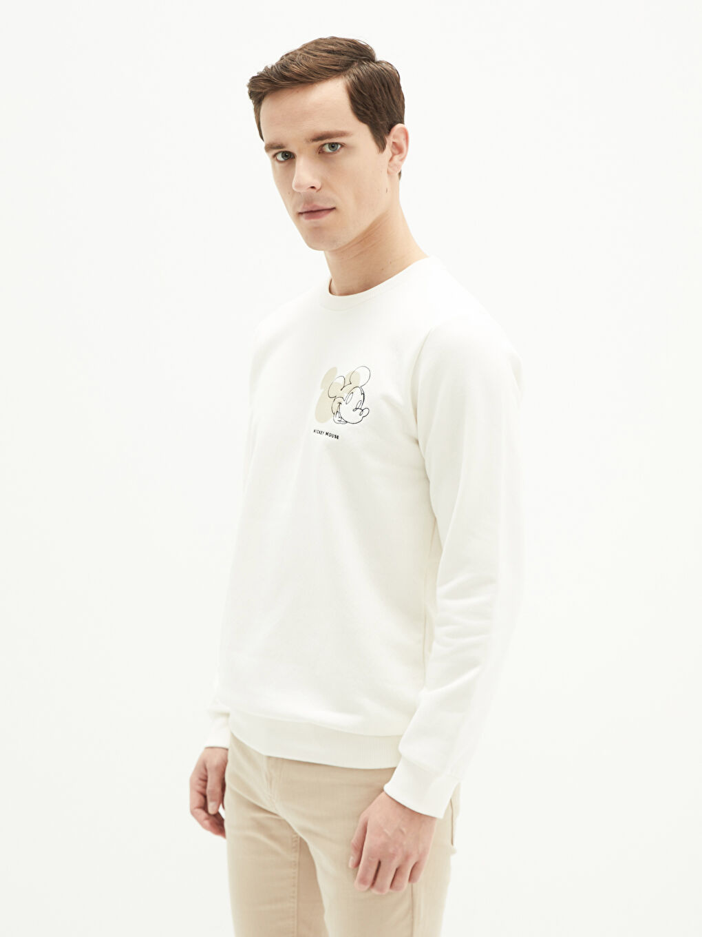Crew Neck Long Sleeve Mickey Mouse Printed Men's Thick Sweatshirt-1