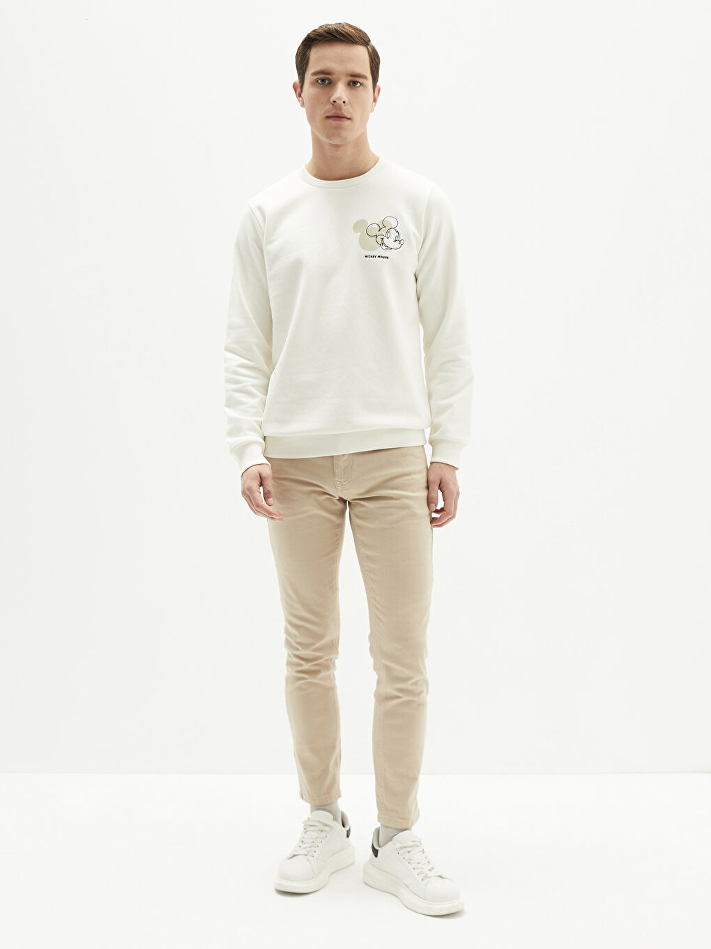 Crew Neck Long Sleeve Mickey Mouse Printed Men's Thick Sweatshirt-2