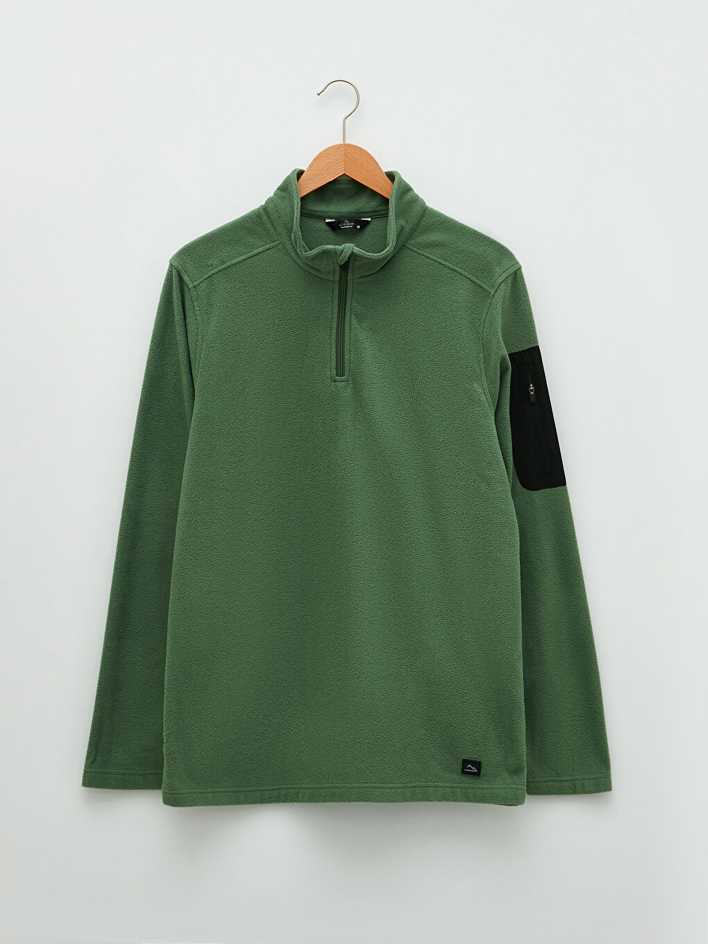 Yeşil Dik Yaka Uzun Kollu Polar Erkek Sweatshirt-4