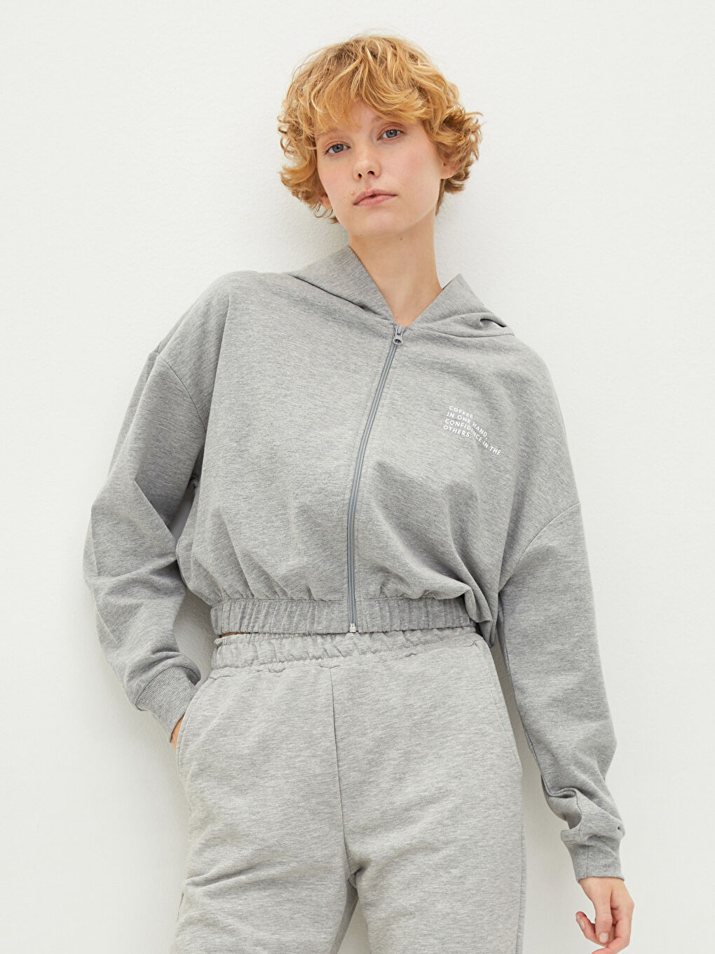 Cardigan Sport cu Glugă, Imprimat cu Slogan, Mânecă Lungă pentru Femei