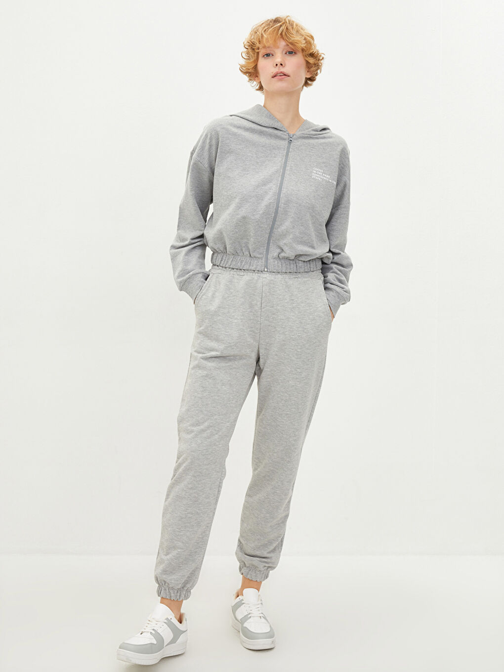 Cardigan Sport cu Glugă, Imprimat cu Slogan, Mânecă Lungă pentru Femei-1