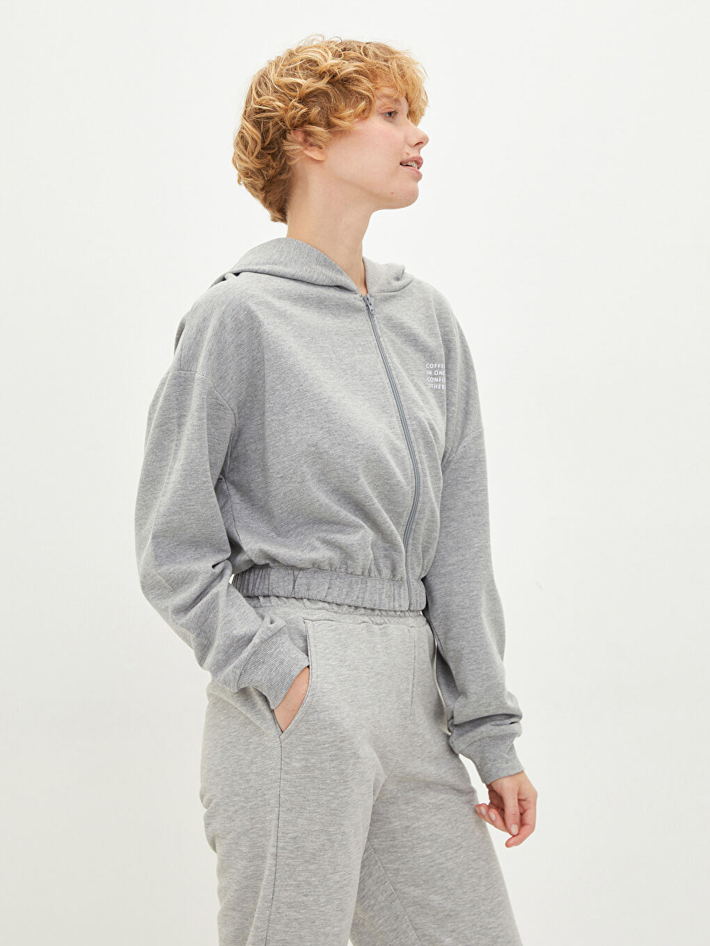 Cardigan Sport cu Glugă, Imprimat cu Slogan, Mânecă Lungă pentru Femei-2