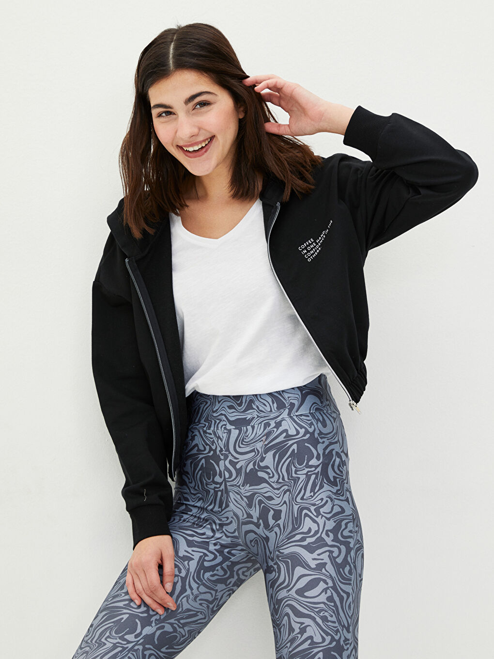 Hooded Slogan Printed Long Sleeve Women's Sports Cardigan-1