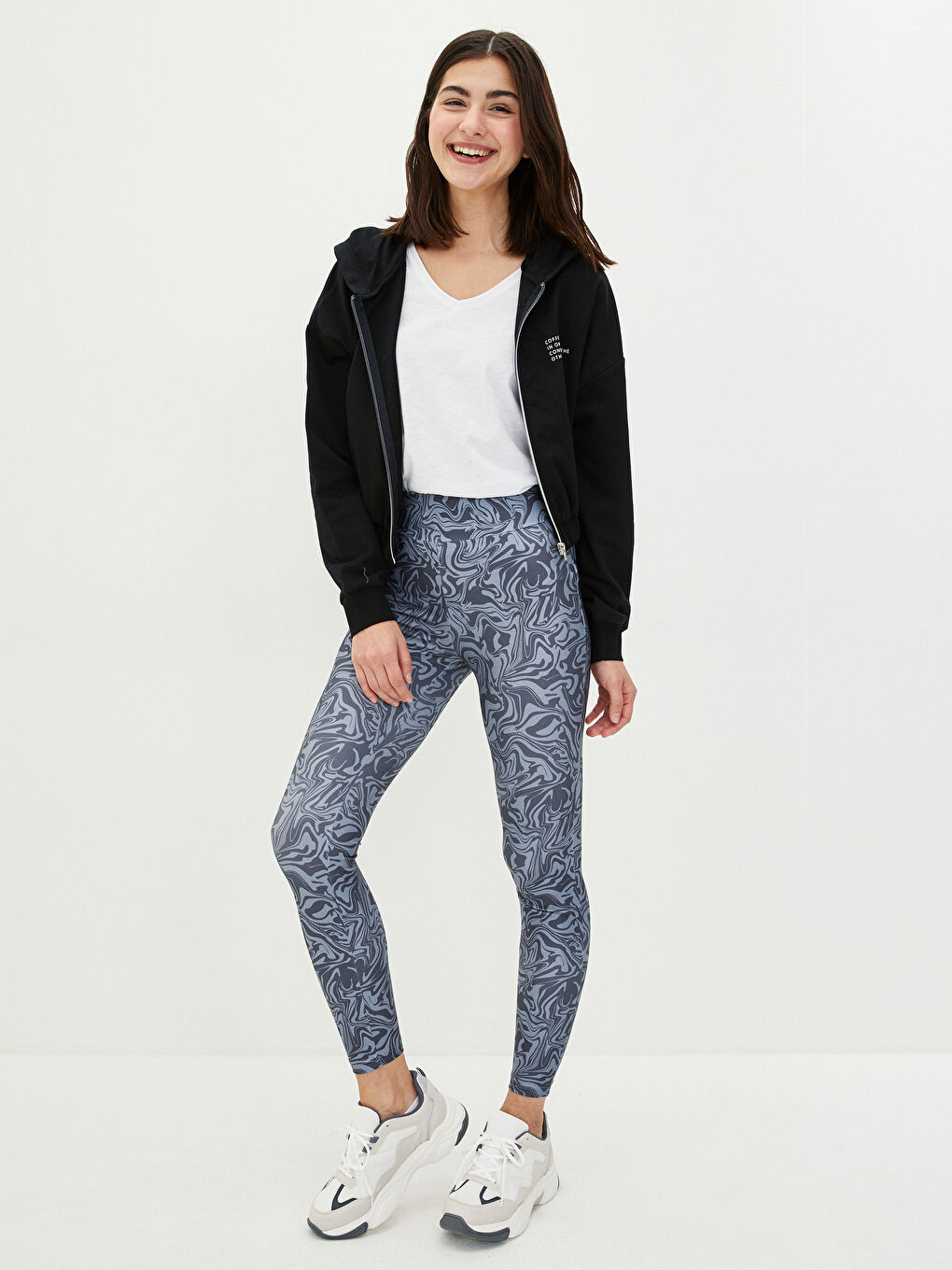 Hooded Slogan Printed Long Sleeve Women's Sports Cardigan-2