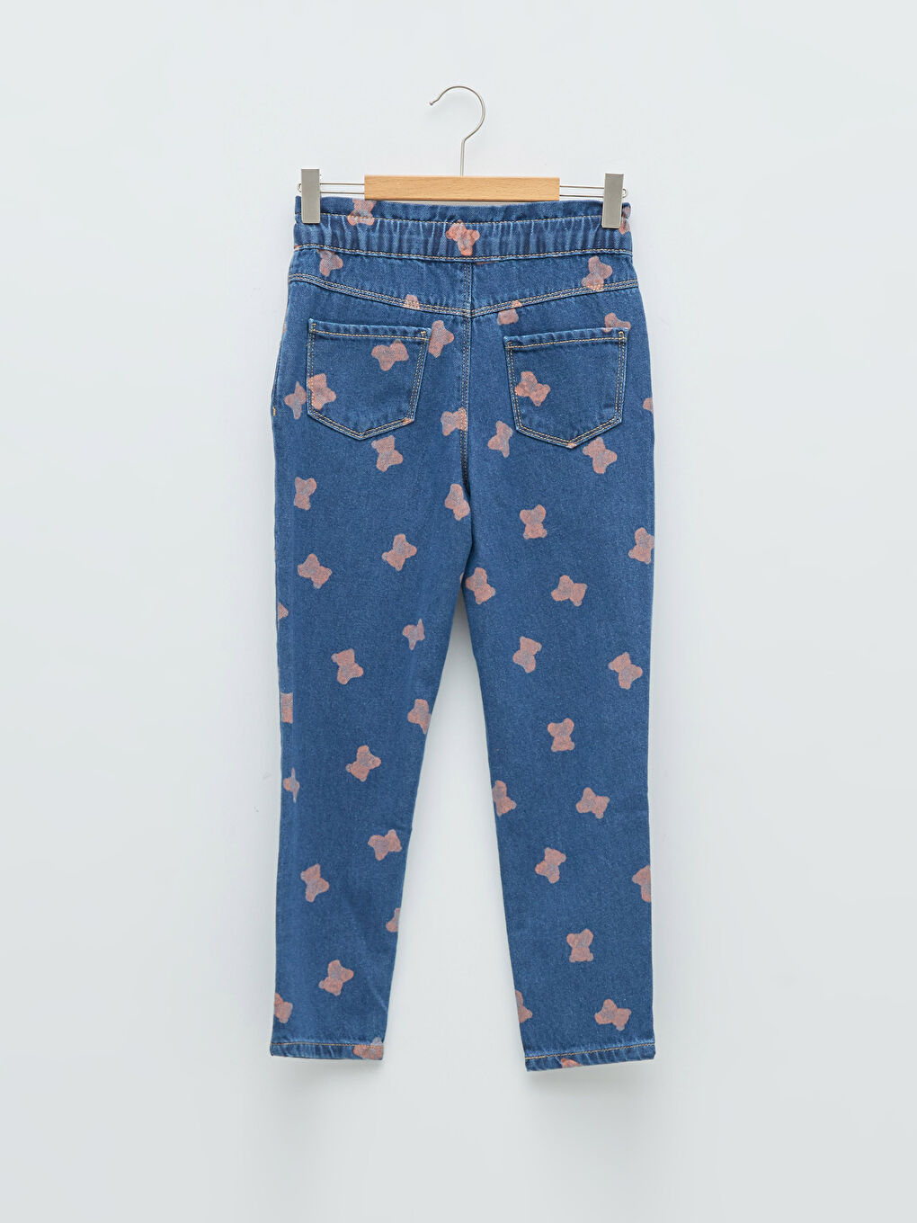 İndigo Beli Lastikli Baskılı Kız Çocuk Jean Pantolon-1