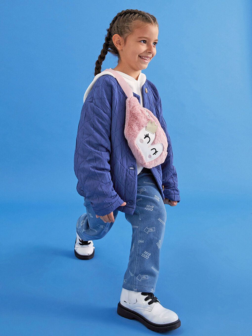 Blugi Mom din Bumbac Imprimat pentru Fete-1