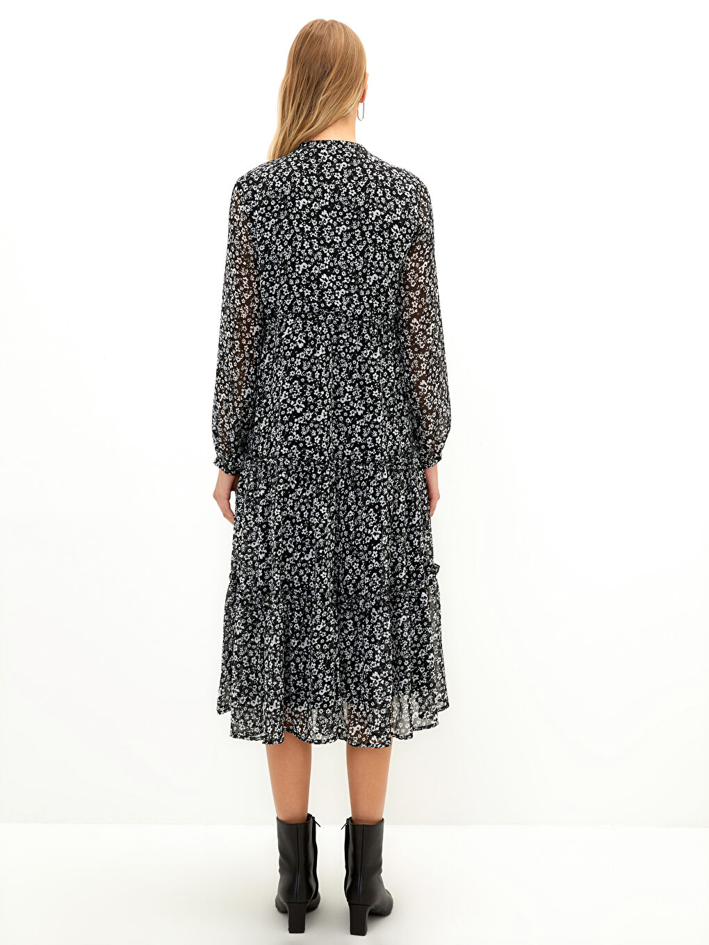 LCWAIKIKI Maternity Cropped Neck Floral Long Sleeve Chiffon Maternity Dress -W1EL85Z8-LQJ