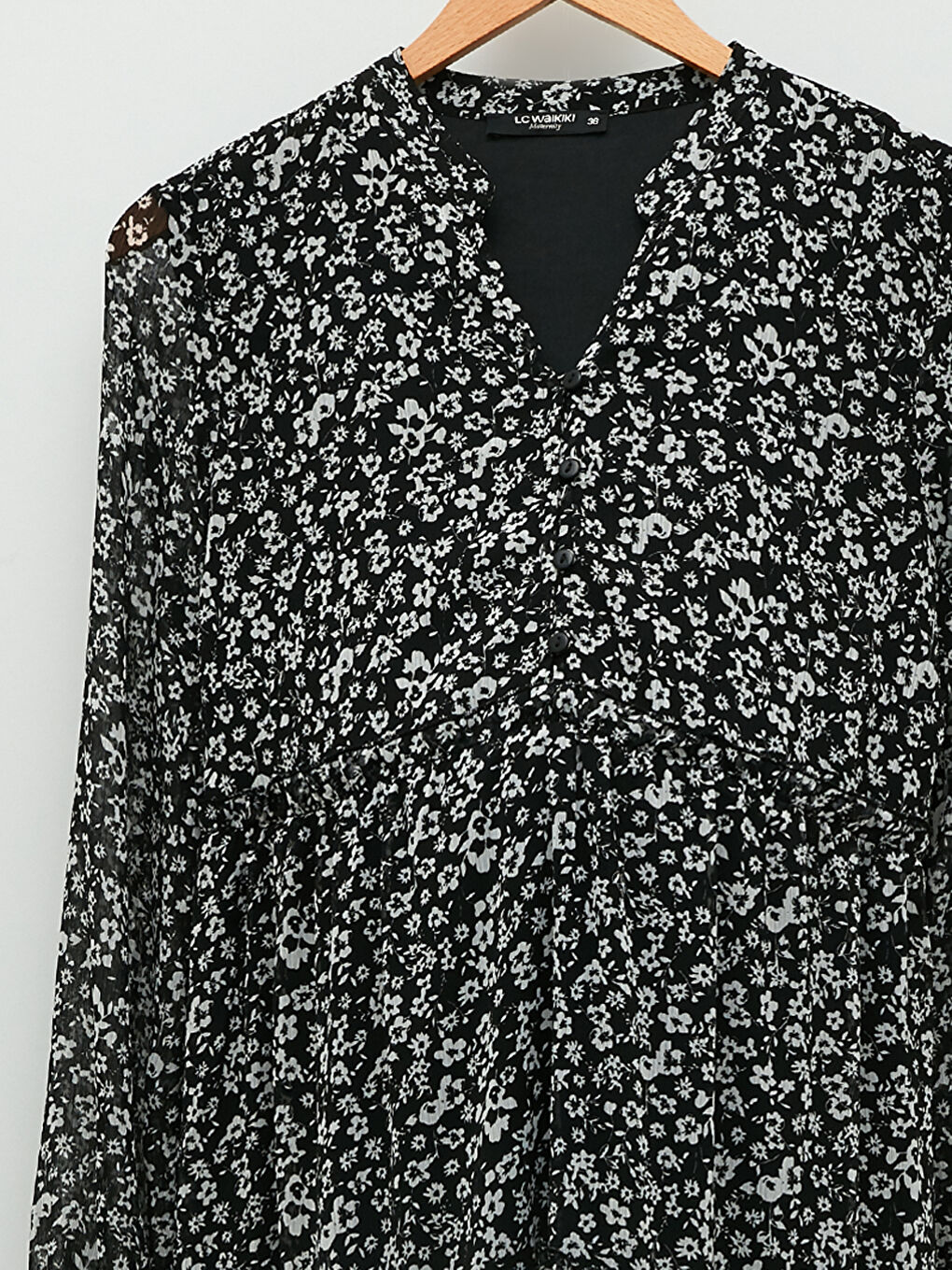 LCWAIKIKI Maternity Cropped Neck Floral Long Sleeve Chiffon Maternity Dress -W1EL85Z8-LQJ