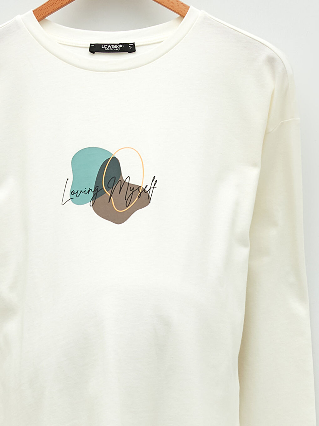 Crew Neck Printed Long Sleeve Cotton Maternity T-shirt-6