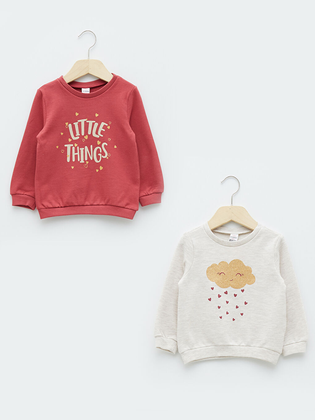 Crew Neck Long Sleeve Printed Baby Girl Sweatshirt 2 Pieces