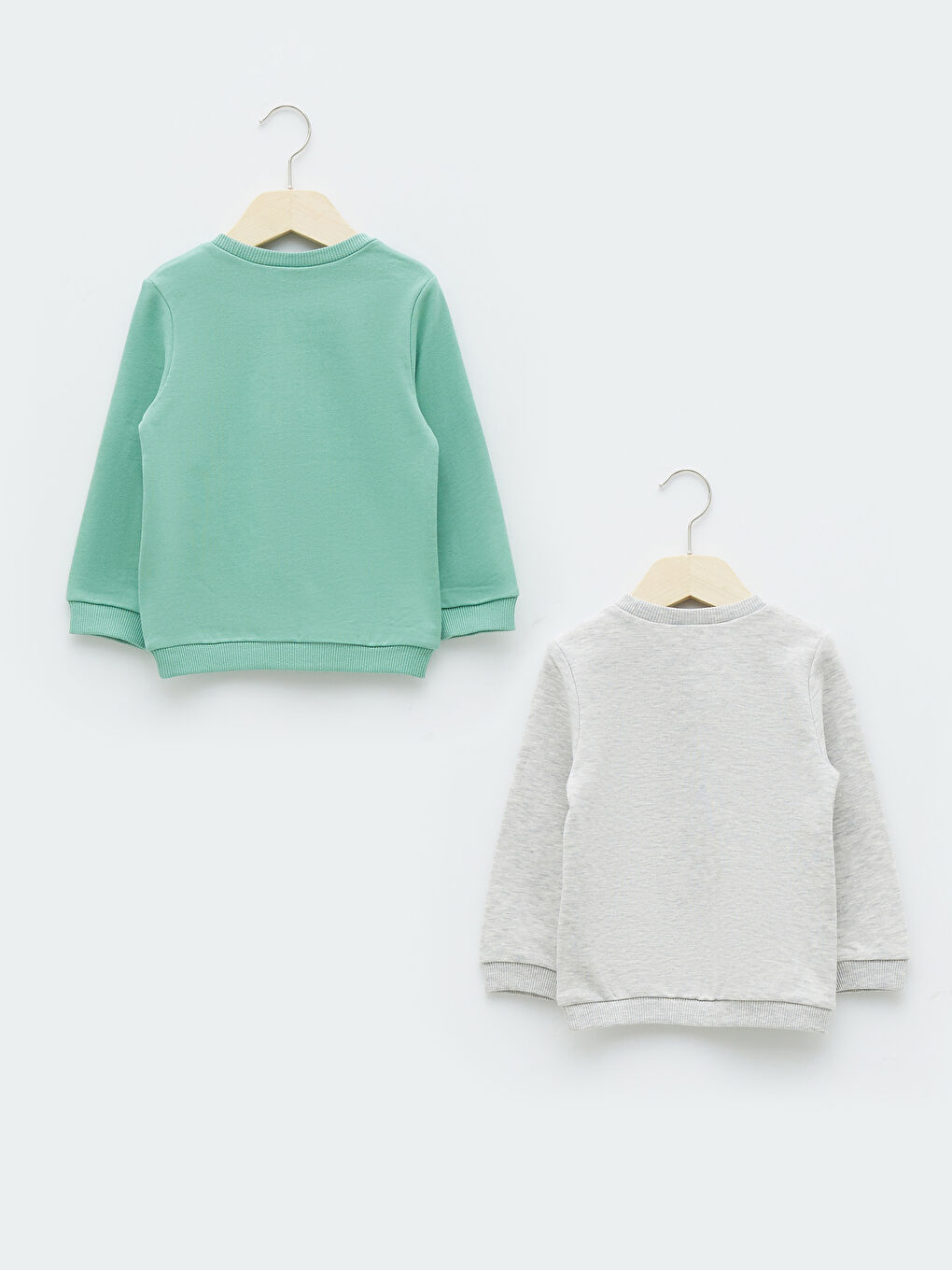 Gri Bisiklet Yaka Uzun Kollu Baskılı Kız Bebek Sweatshirt 2'li-1