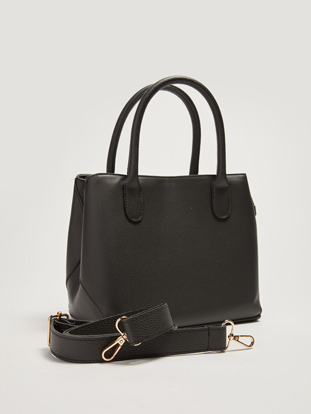 Siyah Deri Görünümlü Kadın Kol Çantası-5