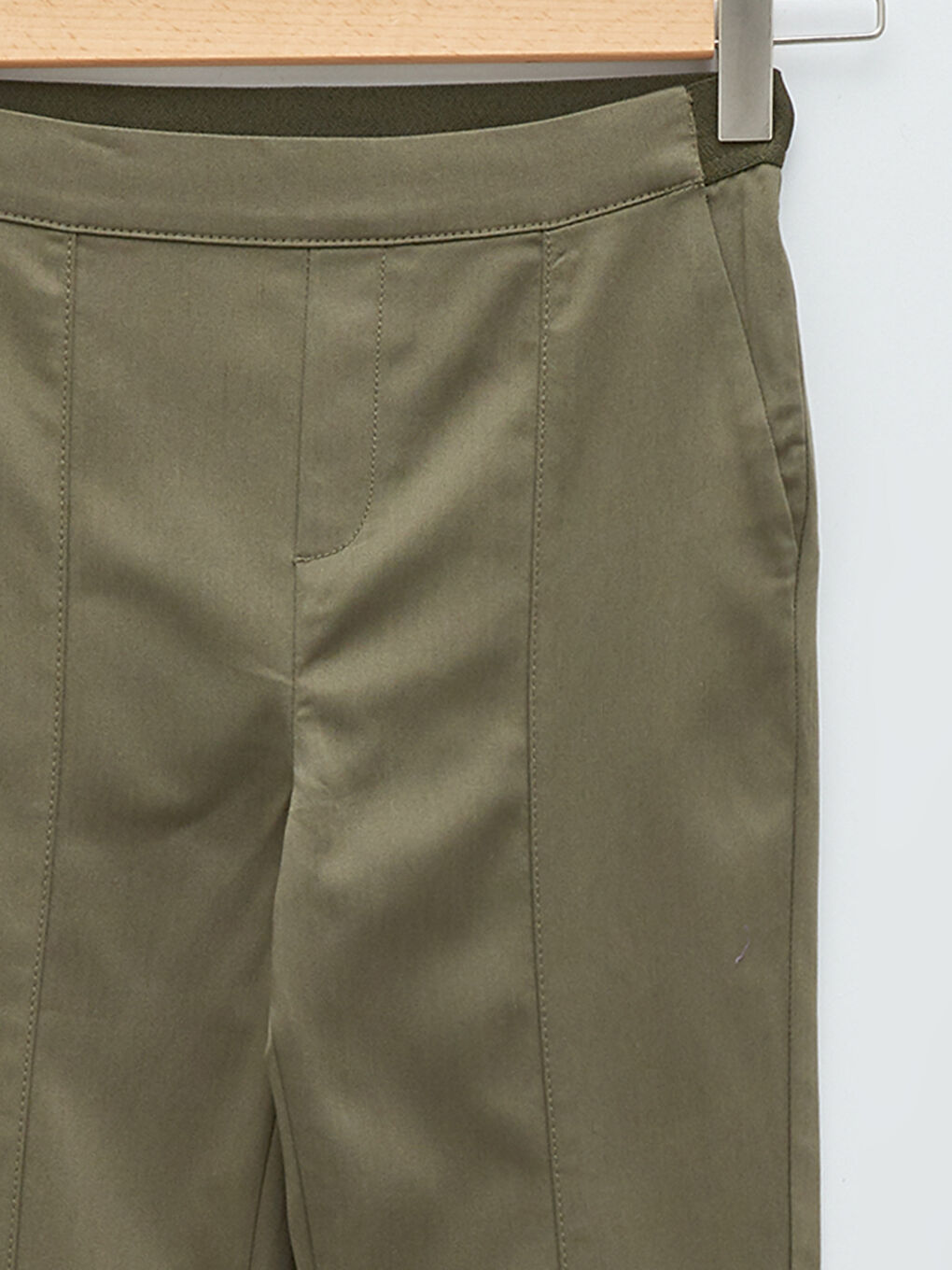 Haki Kadın Beli Lastikli Düz Havuç Pantolon-7