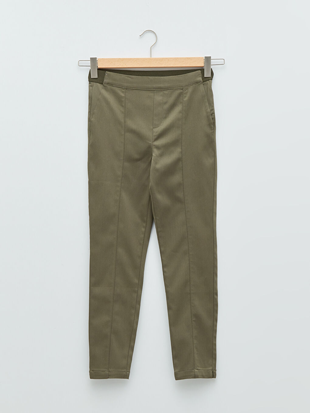 Haki Kadın Beli Lastikli Düz Havuç Pantolon-5