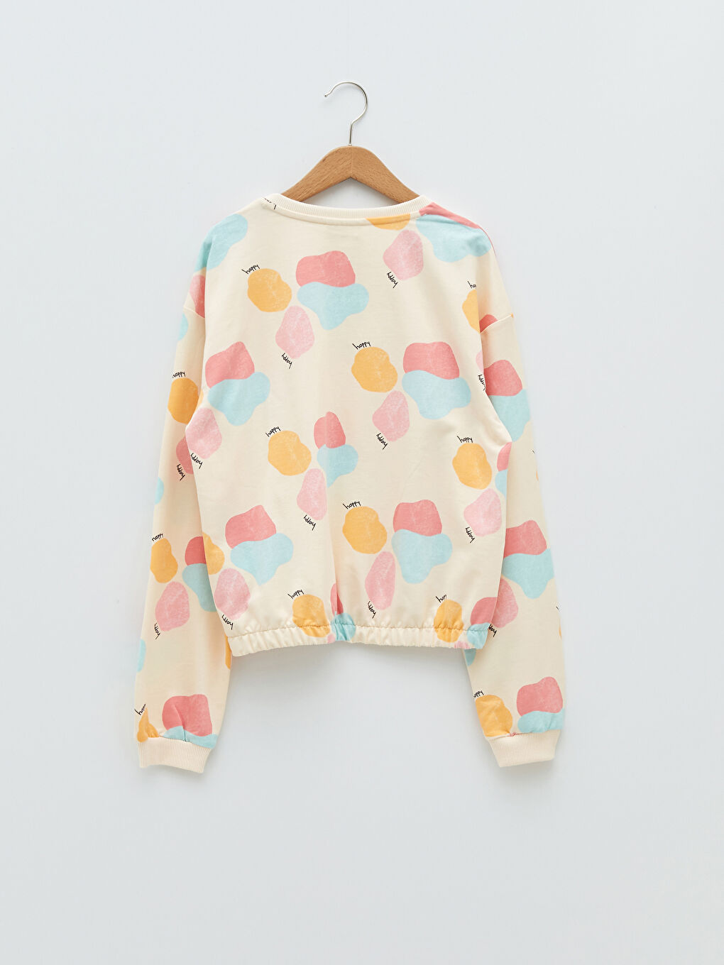 Ekru Bisiklet Yaka Baskılı Uzun Kollu Kız Çocuk Sweatshirt ve Eşofman Altı-2