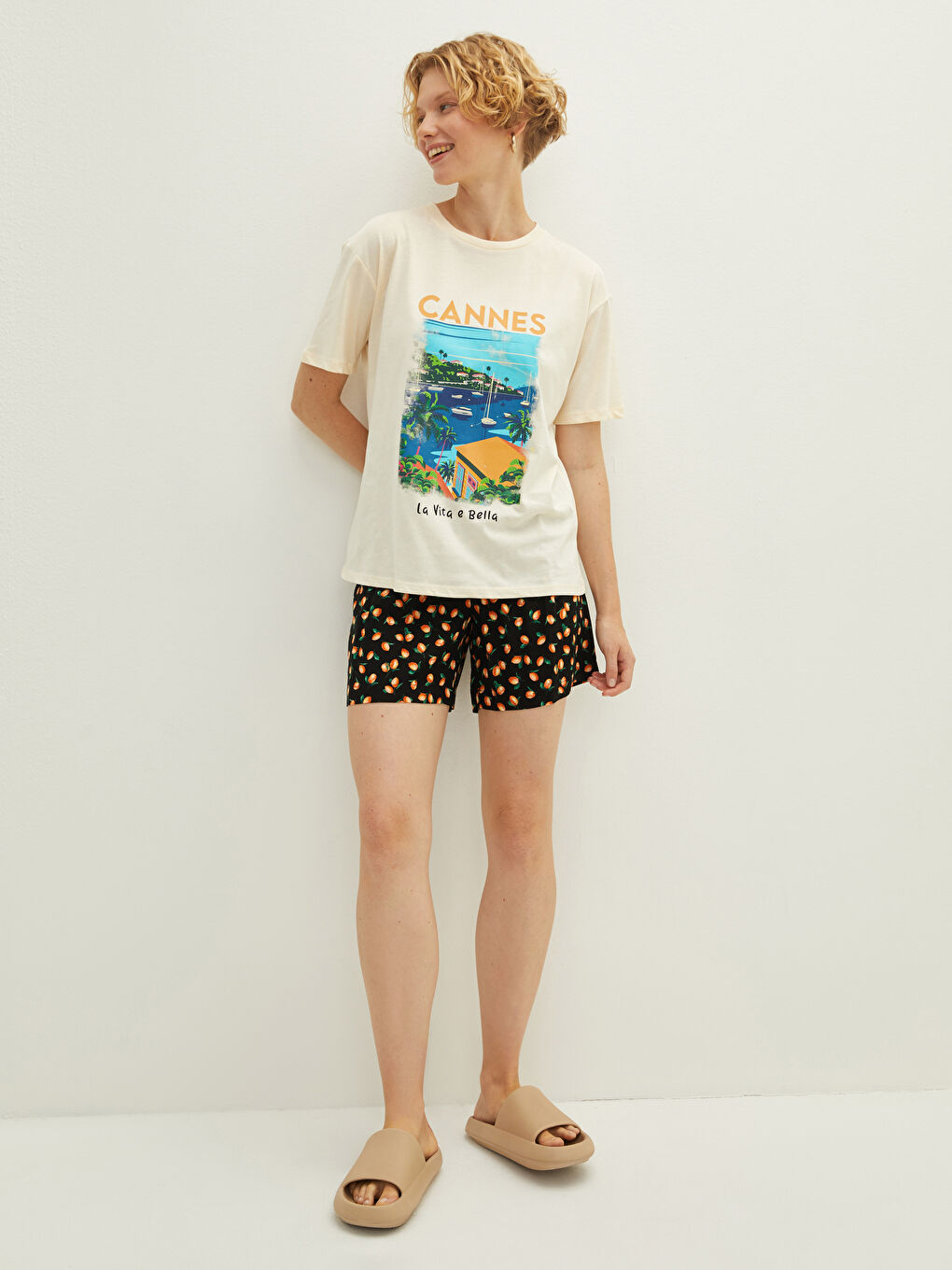 Crew Neck Printed Short Sleeve Cotton Women's T-shirt-2