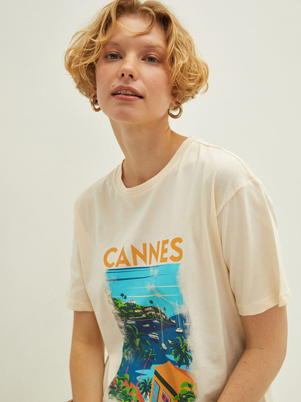 Crew Neck Printed Short Sleeve Cotton Women's T-shirt