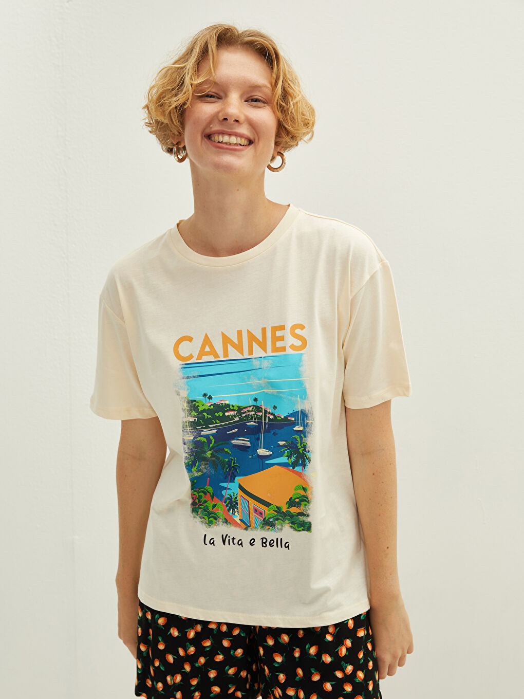 Crew Neck Printed Short Sleeve Cotton Women's T-shirt-1