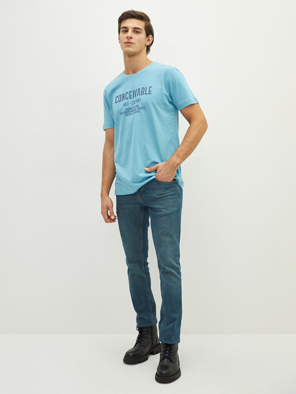 LC Waikiki Crew Neck Short Sleeve Printed Combed Cotton Men's T-shirt -W1EO24Z8-P5P