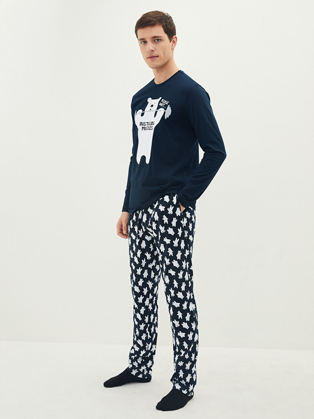 Lacivert Standart Kalıp Baskılı Erkek Pijama Takımı-2