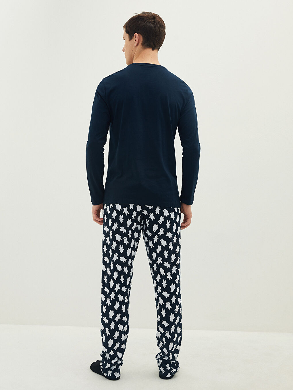 Lacivert Standart Kalıp Baskılı Erkek Pijama Takımı-4